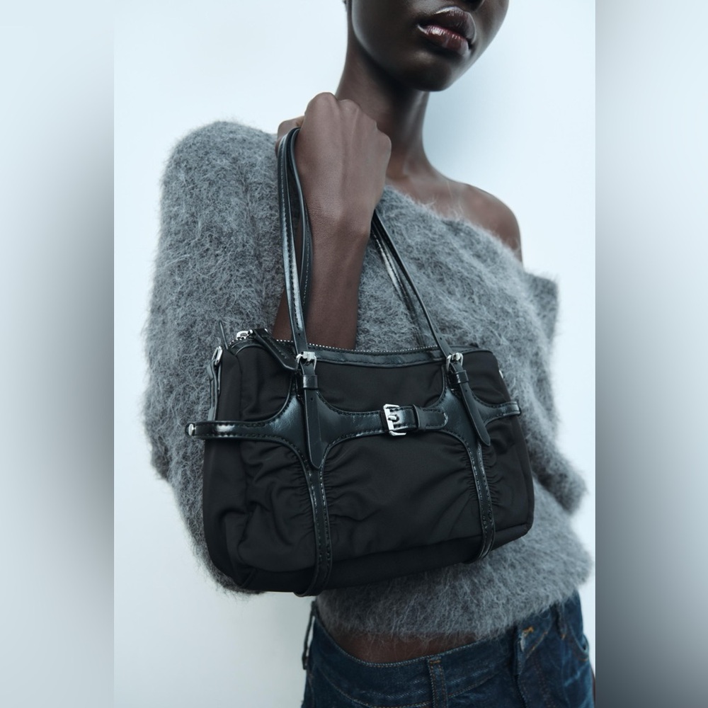 ZARA Y2K Buckled Nylon Shoulder Bag
